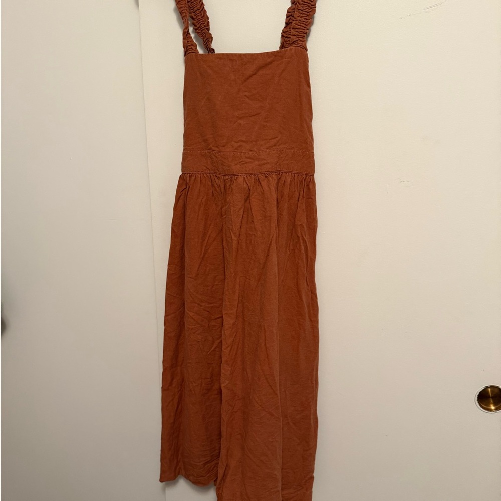 Forever 21 Apron-Style Midi Dress with Ruched Straps | Rust | Size XL